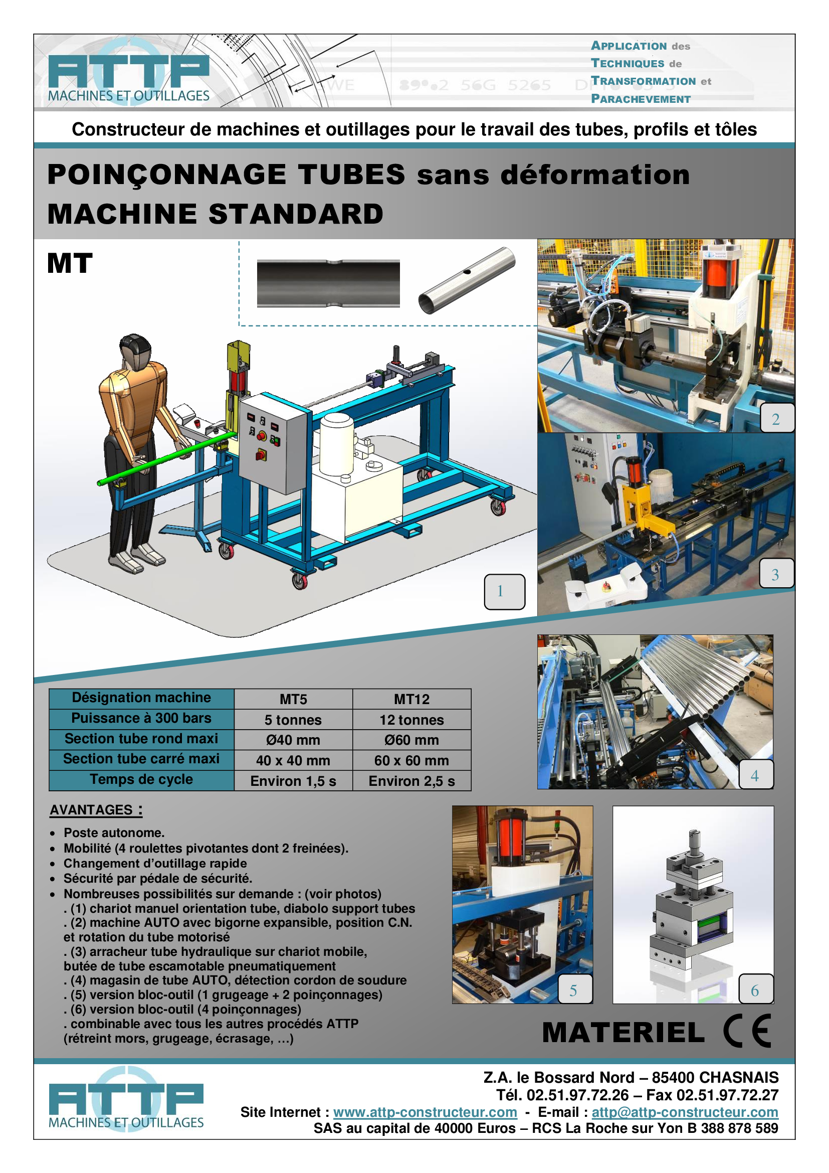 FICHE ATTP STANDARD Machine de Poinçonnage tube SANS déformation Type MT Version: MT5 / MT12